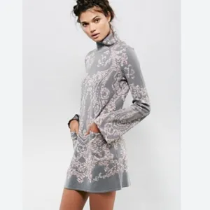 Free People Modern Love Knit Mini Dress Gray Combo Size Medium NWT
