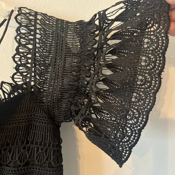 Free People Saylor Mariahmidi dress SzL Crochet Graduation Formal Fb Black Lace