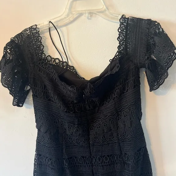 Free People Saylor Mariahmidi dress SzL Crochet Graduation Formal Fb Black Lace