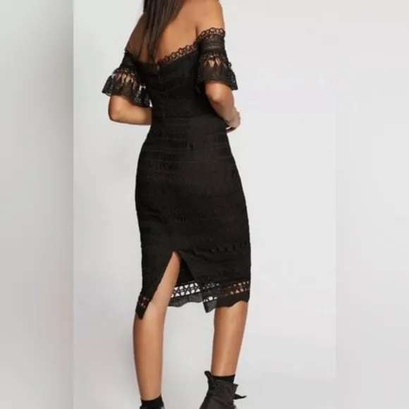 Free People Saylor Mariahmidi dress SzL Crochet Graduation Formal Fb Black Lace