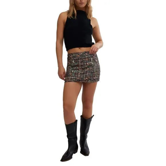 FREE PEOPLE Sequin Embellished Floral Mini Skirt
