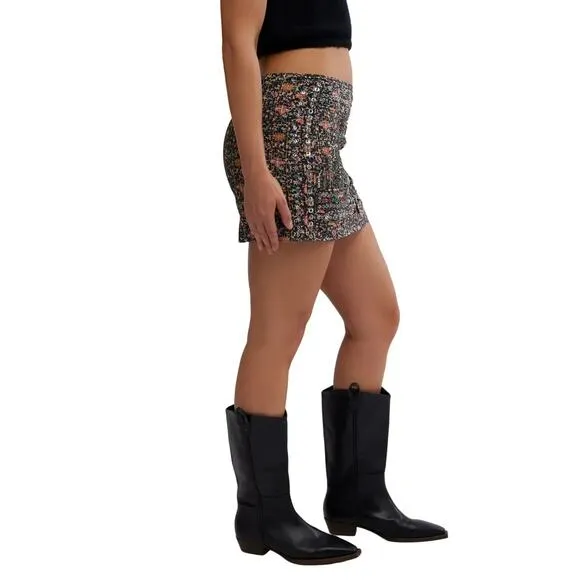 FREE PEOPLE Sequin Embellished Floral Mini Skirt
