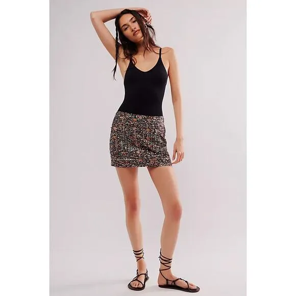FREE PEOPLE Sequin Embellished Floral Mini Skirt