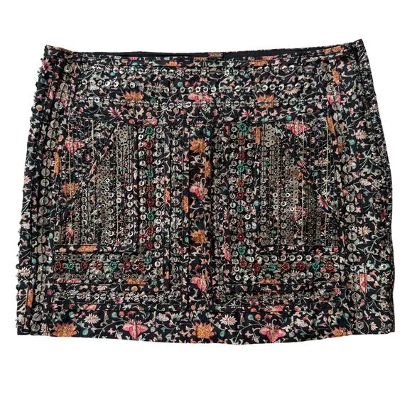 FREE PEOPLE Sequin Embellished Floral Mini Skirt