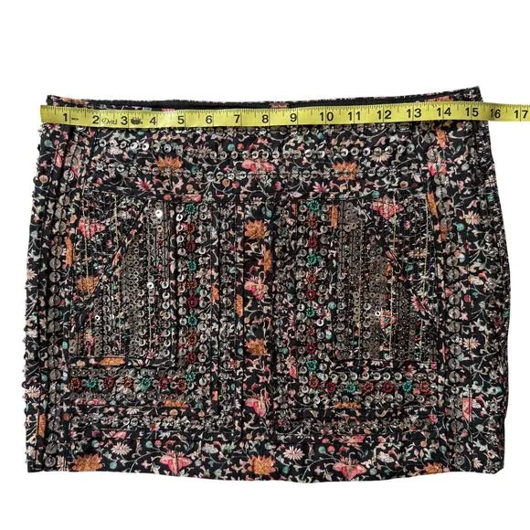 FREE PEOPLE Sequin Embellished Floral Mini Skirt