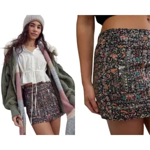 FREE PEOPLE Sequin Embellished Floral Mini Skirt