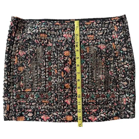 FREE PEOPLE Sequin Embellished Floral Mini Skirt