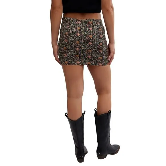 FREE PEOPLE Sequin Embellished Floral Mini Skirt
