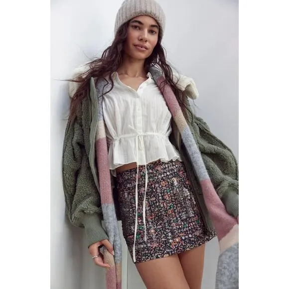 FREE PEOPLE Sequin Embellished Floral Mini Skirt
