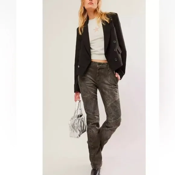 Free People We The Free Vector Moto Mid Rise Flare Jeans Size 26