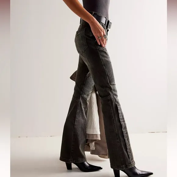 Free People We The Free Vector Moto Mid Rise Flare Jeans Size 26