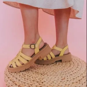 Free People  Women's Delaney Fisherman Platform Sandals in Yellow Size 1…