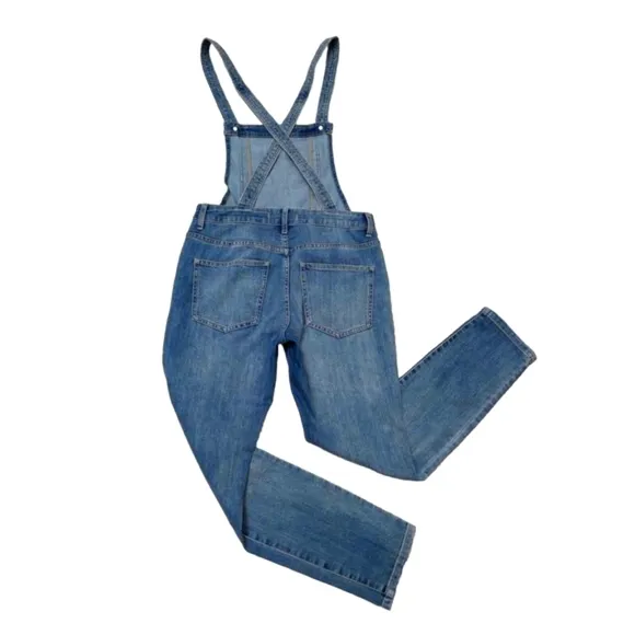 Free People Women's Denim Side Zip Skinny Bib Overalls 27