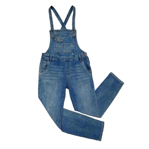 Free People Women's Denim Side Zip Skinny Bib Overalls 27