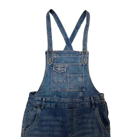 Free People Women's Denim Side Zip Skinny Bib Overalls 27