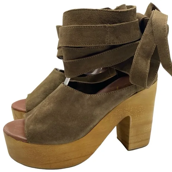 Free People Womens Shoes Touch The Sky Sandals Sz 8.5 Taupe Suede Platform Wrap