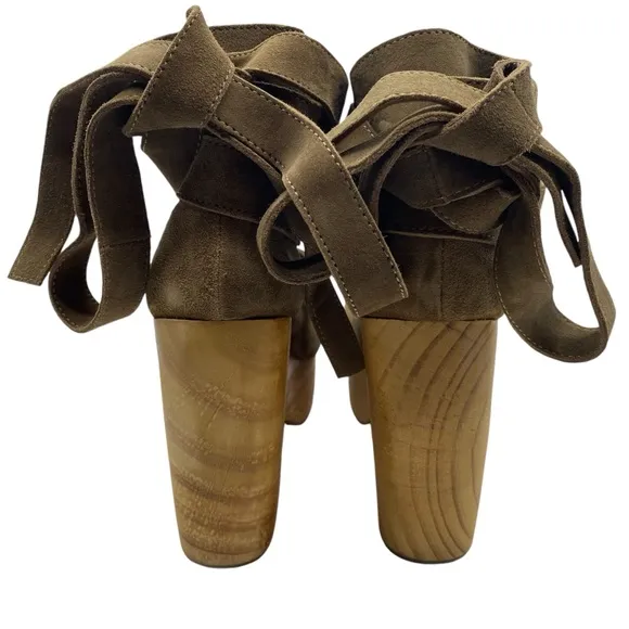 Free People Womens Shoes Touch The Sky Sandals Sz 8.5 Taupe Suede Platform Wrap