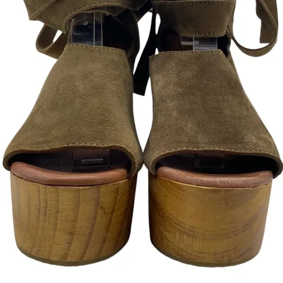 Free People Womens Shoes Touch The Sky Sandals Sz 8.5 Taupe Suede Platform Wrap