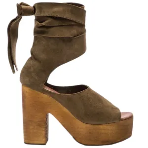 Free People Womens Shoes Touch The Sky Sandals Sz 8.5 Taupe Suede Platform Wrap