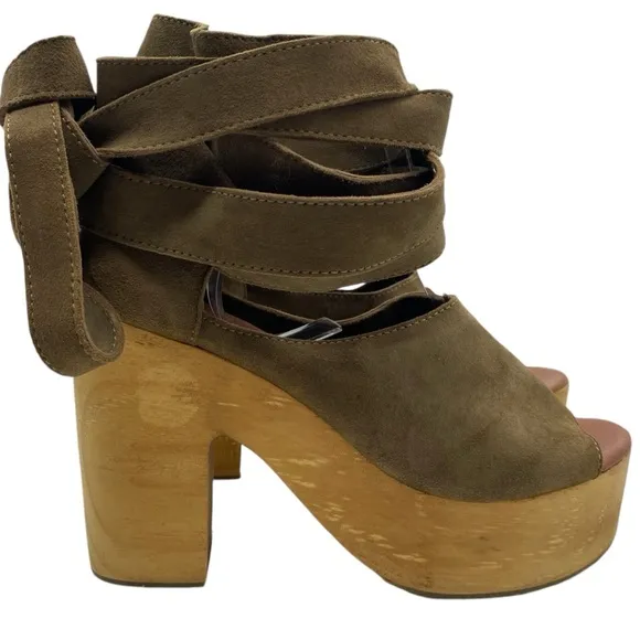 Free People Womens Shoes Touch The Sky Sandals Sz 8.5 Taupe Suede Platform Wrap