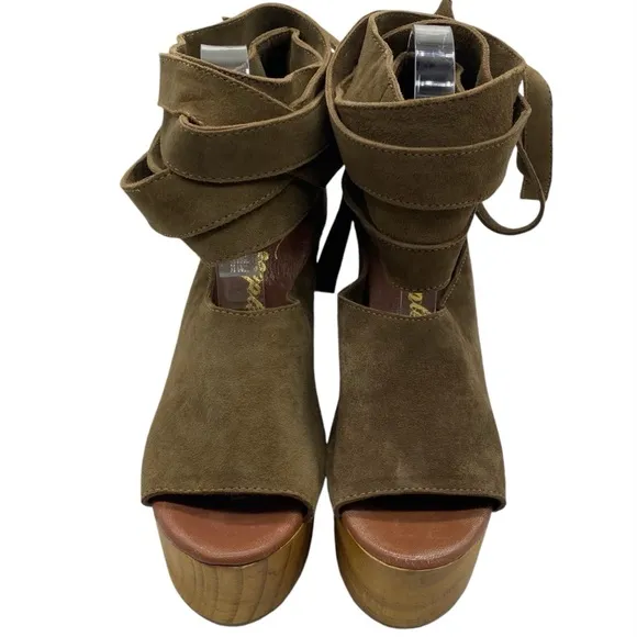 Free People Womens Shoes Touch The Sky Sandals Sz 8.5 Taupe Suede Platform Wrap