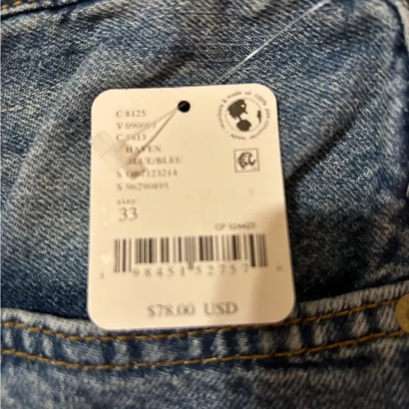 Free People/We the Free Slouchy Denim Montana Jean Shorts in Haven Size 33. NWT