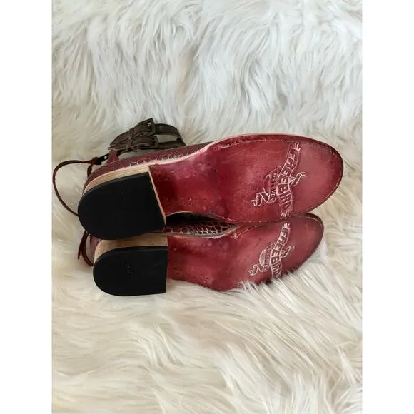 FREEBIRD BY STEVEN Maribel Red Croco Strappy Shoes 7