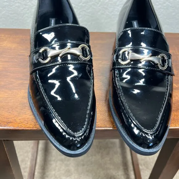 French Connection Tailor Loafers Black Size 8.5 classic shiny golden hardware