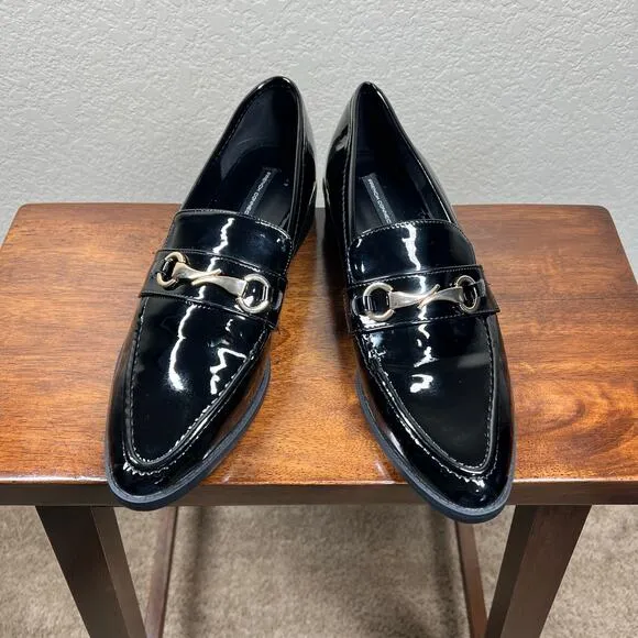 French Connection Tailor Loafers Black Size 8.5 classic shiny golden hardware