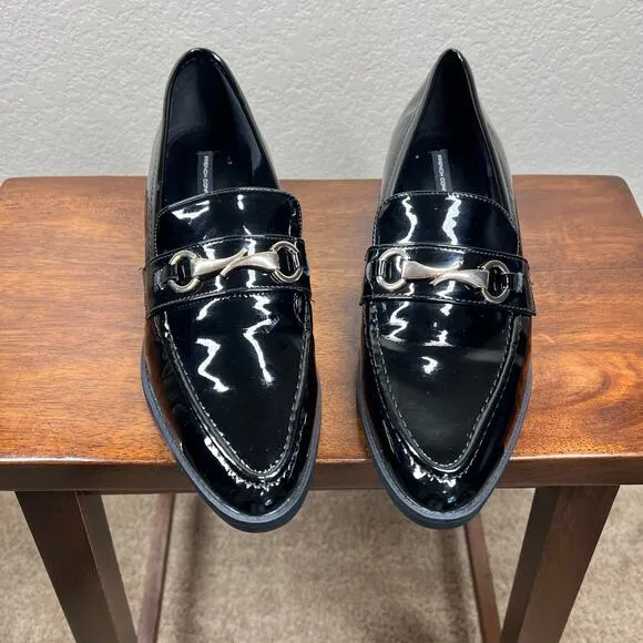 French Connection Tailor Loafers Black Size 8.5 classic shiny golden hardware