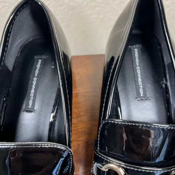 French Connection Tailor Loafers Black Size 8.5 classic shiny golden hardware