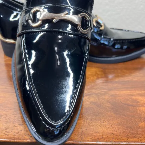 French Connection Tailor Loafers Black Size 8.5 classic shiny golden hardware