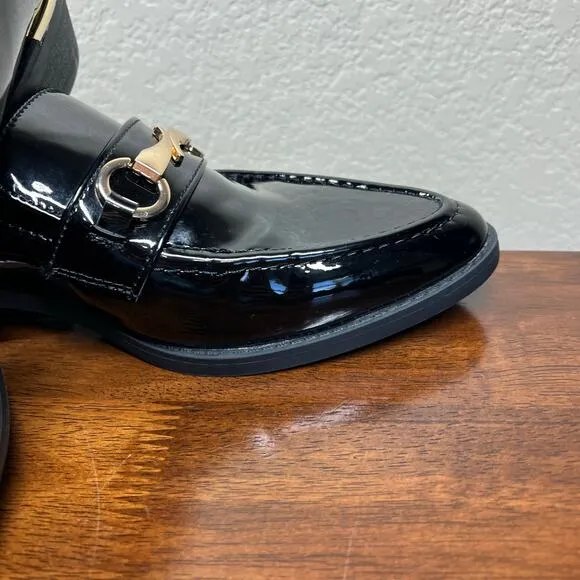 French Connection Tailor Loafers Black Size 8.5 classic shiny golden hardware