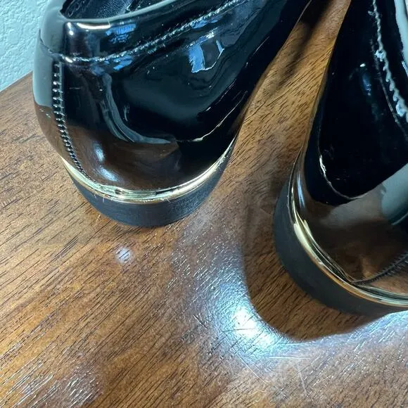 French Connection Tailor Loafers Black Size 8.5 classic shiny golden hardware