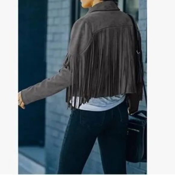 Fringe Cropped Suede Leather Motorcycle Jacket