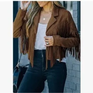 Fringe Cropped Suede Leather Motorcycle Jacket