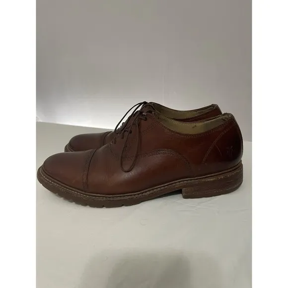 Frye James Bal Lug Oxford 87943 Mens‎ Brown Leather Lace Up Cap Toe Shoes 9 1/2D