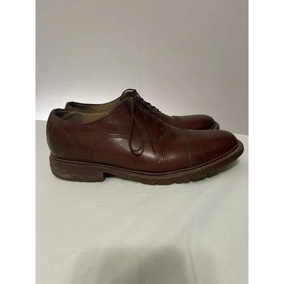 Frye James Bal Lug Oxford 87943 Mens‎ Brown Leather Lace Up Cap Toe Shoes 9 1/2D