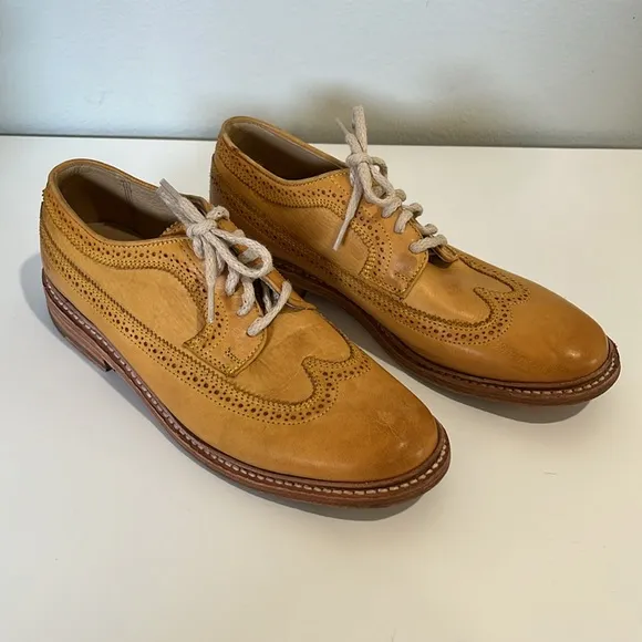 Frye Men’s Tan Leather Oxford Wingtip Shoes Sz 8 Dress Classic Perforated Laces
