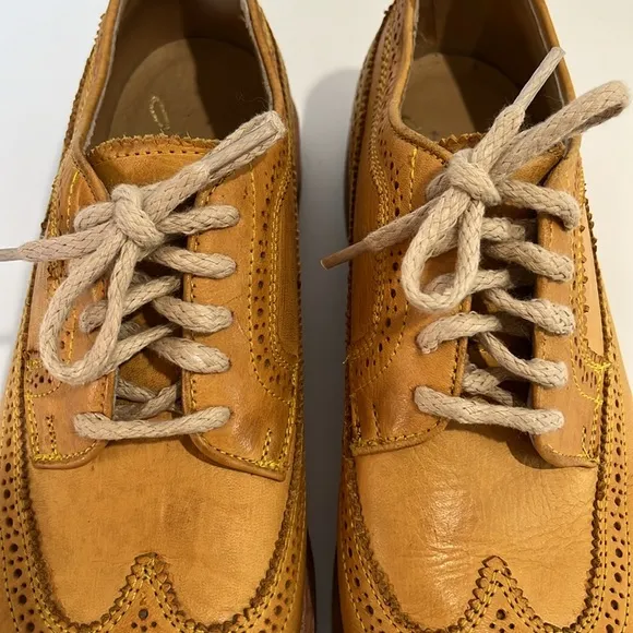 Frye Men’s Tan Leather Oxford Wingtip Shoes Sz 8 Dress Classic Perforated Laces