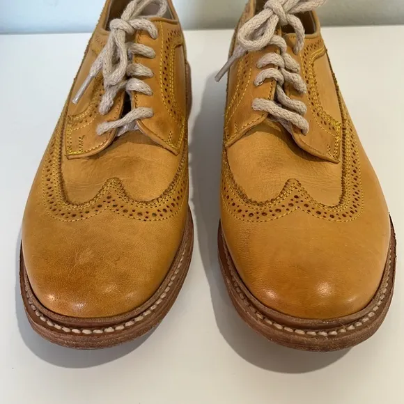Frye Men’s Tan Leather Oxford Wingtip Shoes Sz 8 Dress Classic Perforated Laces