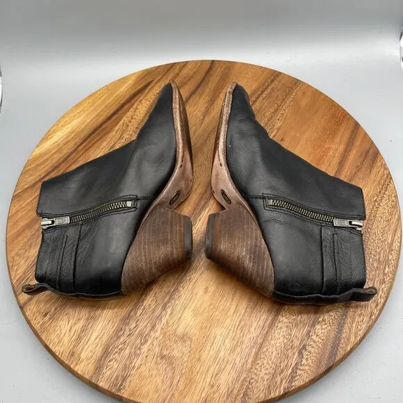 Frye Reina Belt Bootie Boots Womens Size 7.5 M Black Leather Pointed Toe Ankles
