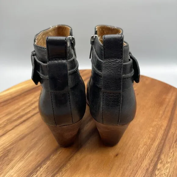 Frye Reina Belt Bootie Boots Womens Size 7.5 M Black Leather Pointed Toe Ankles
