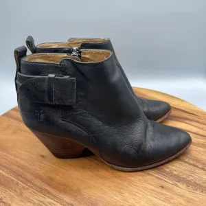 Frye Reina Belt Bootie Boots Womens Size 7.5 M Black Leather Pointed Toe Ankles