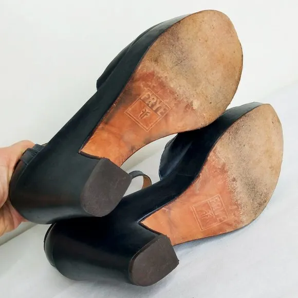 Frye Womens Leather Mary Jane Wedge Heeled Platform Sandals Shoes Forest Green