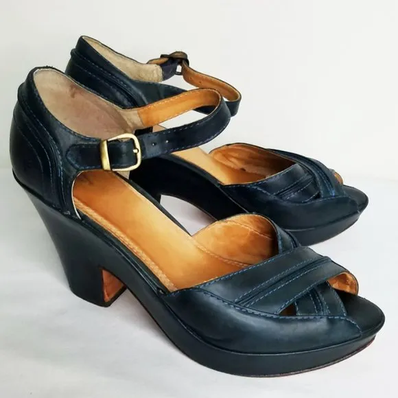 Frye Womens Leather Mary Jane Wedge Heeled Platform Sandals Shoes Forest Green