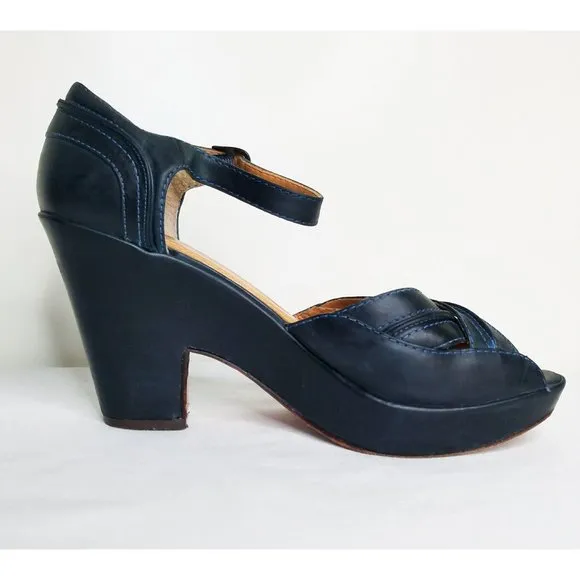 Frye Womens Leather Mary Jane Wedge Heeled Platform Sandals Shoes Forest Green