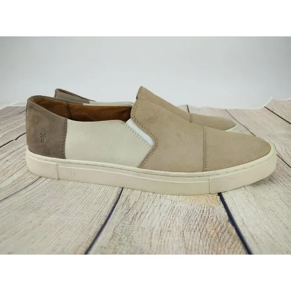 Frye Women's White Tan Gemma Suede Sneaker 8 M