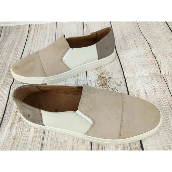 Frye Women's White Tan Gemma Suede Sneaker 8 M