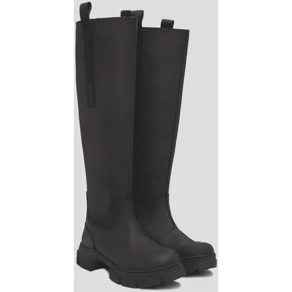 Ganni Recycled Rubber Country Boots Size 38 US 8 Black $375